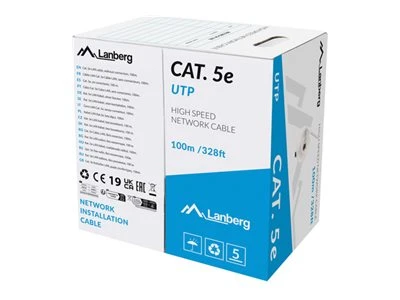Lanberg | LAN Cable CAT.5E UTP 100M Solid CU Grey Fluke Passed | LCU5-12CU-0100-S
