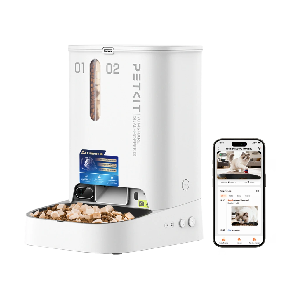 PETKIT YumShare Dual-hopper 2 Automatic Feeder with Camera | Capacity 5 L | Material ABS, 304 stainless steel | White