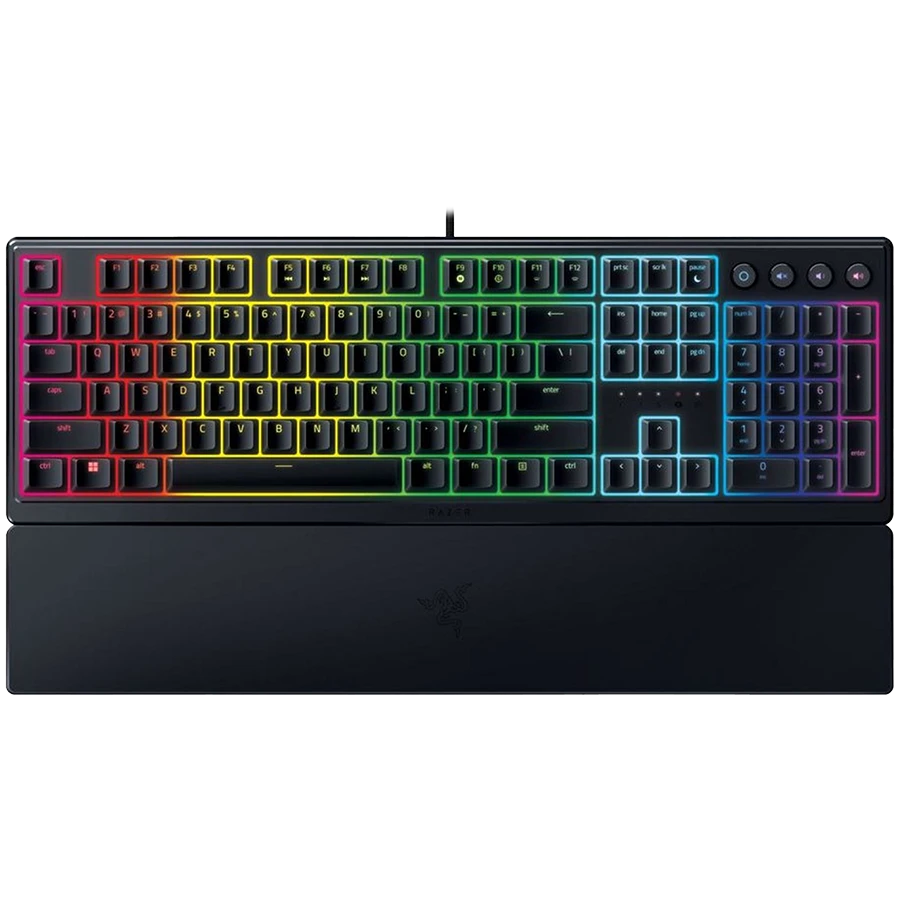 Razer Ornata V3, Mecha-membrane switches, 10 Razer Chroma™ RGB Lighting Zones, 1000 Hz Ultrapolling, Backlit keys, UV coated ABS Keycaps, Soft-touch wrist rest"