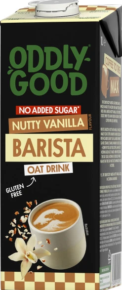 Kaerajook ODDLYGOOD, Barista, ilma lisatud suhkruta, pähklise vanillimaitsega, gluteenivaba, UHT, 1L