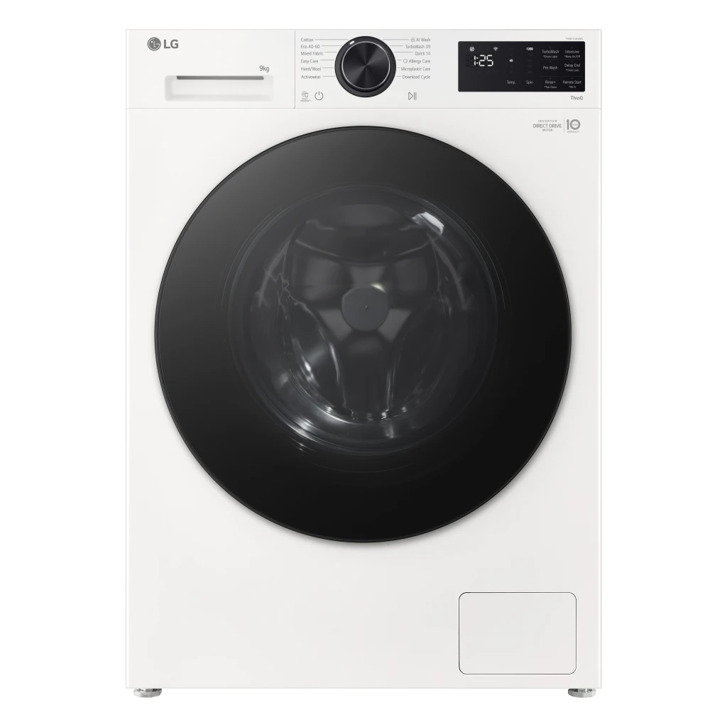 LG Washing machine | F2X50S9TWB | Energy efficiency class A | Front loading | Washing capacity 9 kg | 1200 RPM | Depth 48 cm | Width 60 cm | Display | LED | Steam function | Direct drive | Wi-Fi | White