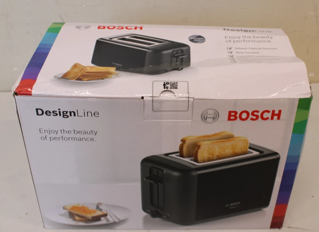 SALE OUT. Bosch TAT3P423 Toaster, Black | Bosch DesignLine Toaster | TAT3P423 | Power 970 W | Number of slots 2 | Housing material Stainless steel | Black | DAMAGED PACKAGING