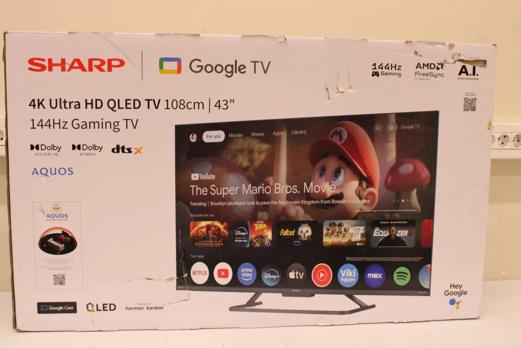 SALE OUT. Sharp 43HR7265E 43" (108cm) QLED 144Hz 4K Ultra HD Google TV, Dolby Vision IQ, Dolby Atmos, Central Stand | SALE OUT. Sharp 43HR7265E | 43 | Smart TV | Google TV | Black | DAMAGED PACKAGING