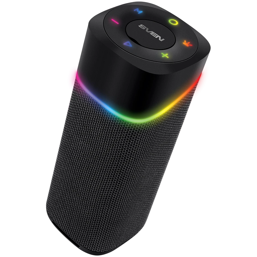 2.0 portable speaker SVEN PS-155, black, power output 2x5 W (RMS), TWS, Bluetooth, FM, USB, lithium battery