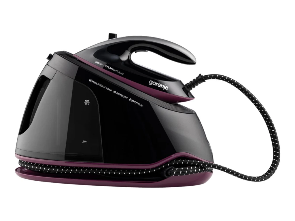 Gorenje Ironing system | SGD3000BKV | 3000 W | 1.5 L | 8 bar | Auto power off | Vertical steam function | Calc-clean function | Black/Purple