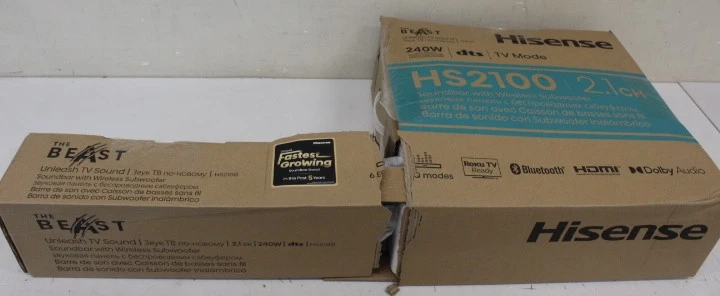 SALE OUT. Hisense HS2100 Soundbar System | Hisense Soundbar System | HS2100 | USB port | DAMAGED PACKAGING | AUX in | Bluetooth