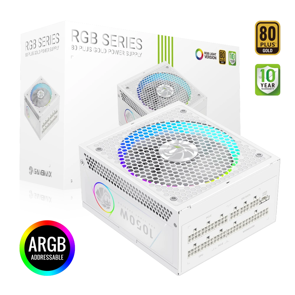Gamemax PSU | RGB 1050G WH | 1050 W | Gold | Full Modular | White