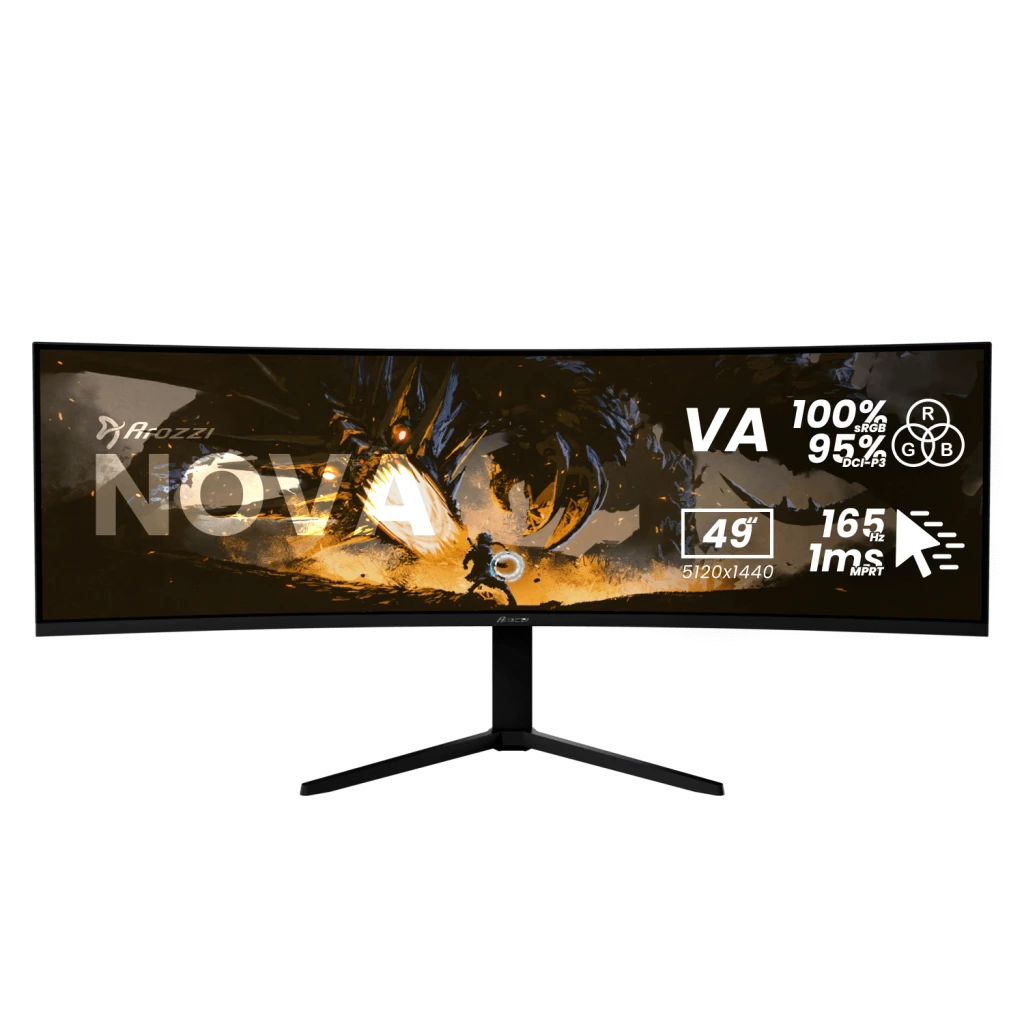 Arozzi Nova | 49 " | VA | 32:9 | 165 Hz | 4 ms | 5120 x 1440 pixels | 350 cd/m² | HDMI ports quantity 2 | Black
